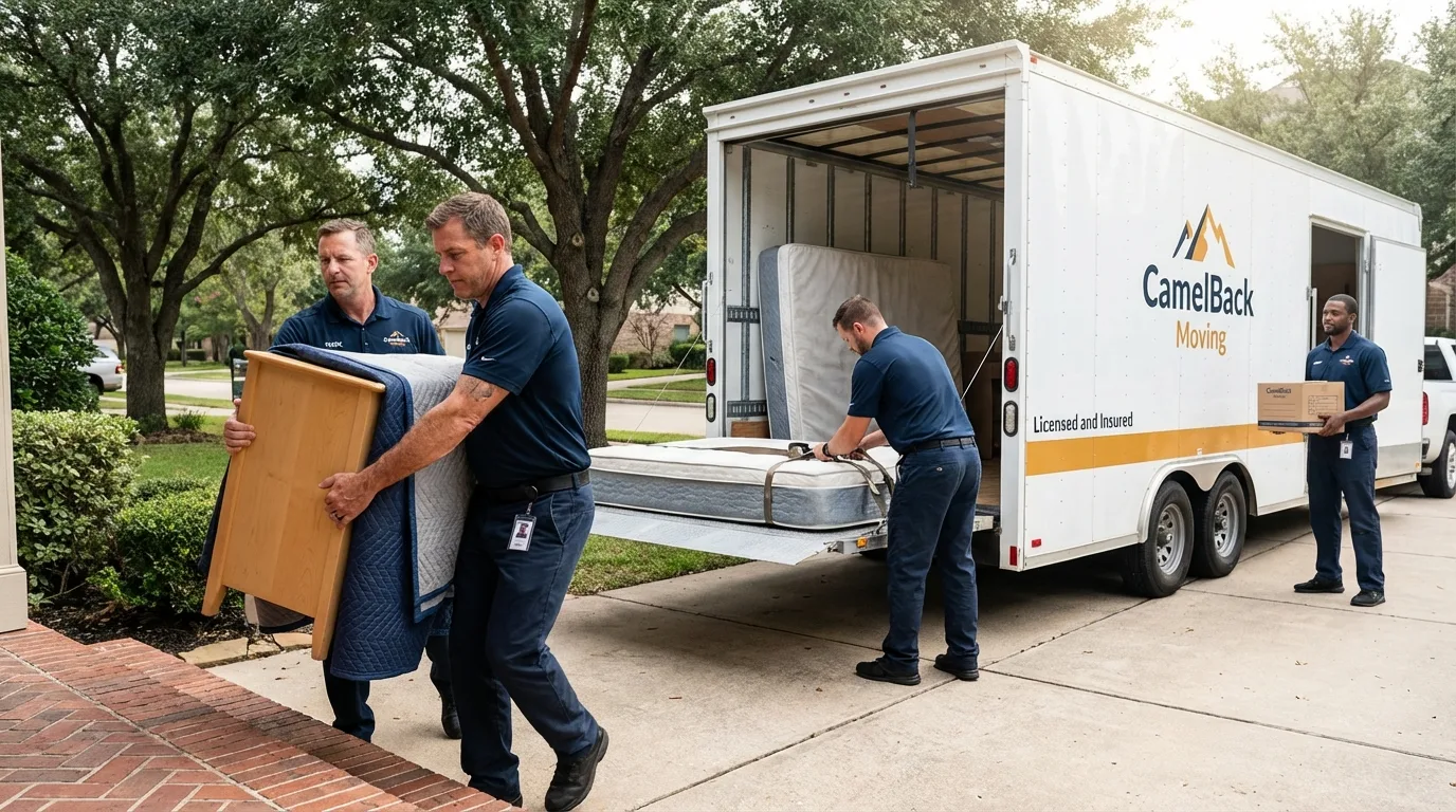 Crew loading residential truck for cross-state move from Paulina, LA