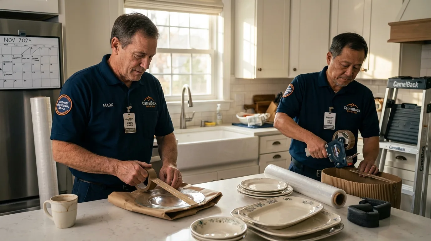 Professional crew packing kitchen dishware in Paulina, LA